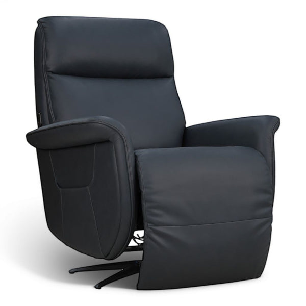 Flexsteel Zen Leather Power Swivel Recliner with Power Headrest, Heat, Massage & Ventilation in Whale Blue