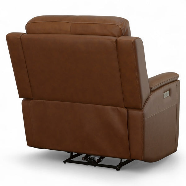 Flexsteel Harrison Leather Triple Power Recliner with Heat & Massage in Caramel