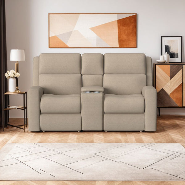 Flexsteel Score Zero Gravity Fabric Power Reclining Console Loveseat with Power Headrests & Lumbar in Sand