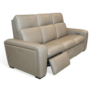 Flexsteel Sense Italian Leather Power Reclining Sofa with Power Headrest, Lumbar & Pulse in Greige