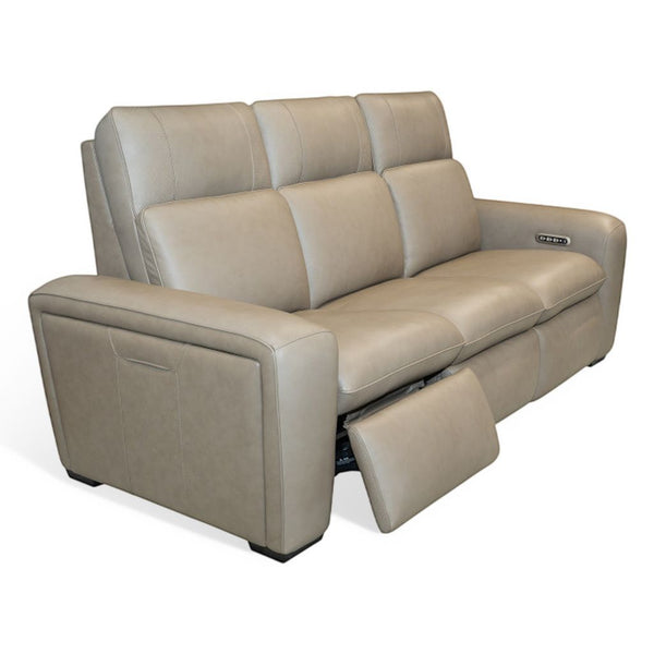 Flexsteel Sense Italian Leather Power Reclining Sofa with Power Headrest, Lumbar & Pulse in Greige