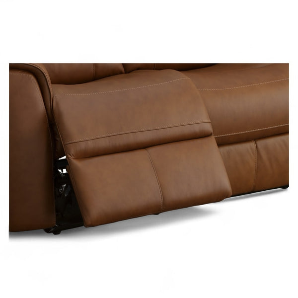 Flexsteel Harrison Leather Triple Power Reclining Sofa with Heat & Massage in Caramel
