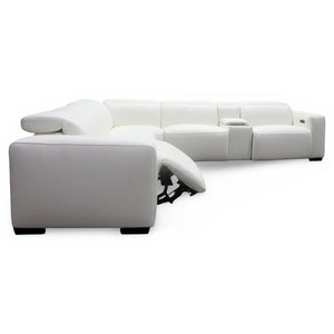 Aspen 6-Piece Power Reclining Sectional in Snow White Leather