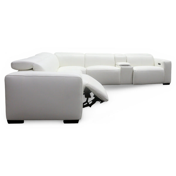 Aspen 6-Piece Power Reclining Sectional in Snow White Leather