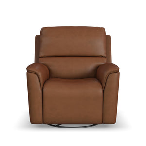 Flexsteel Henry Caramel Leather Triple Power Swivel Glider Reclinder with Head & Massage
