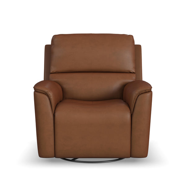 Flexsteel Henry Caramel Leather Triple Power Swivel Glider Reclinder with Head & Massage