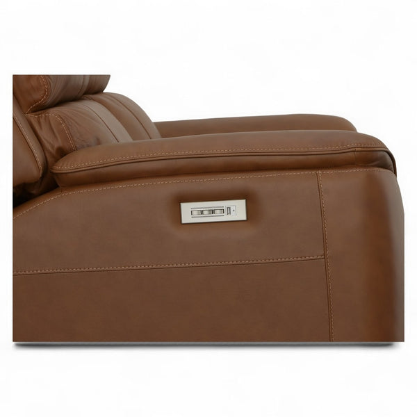 Flexsteel Harrison Leather Triple Power Loveseat with Heat & Massage in Caramel