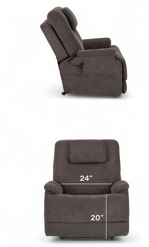 Flexsteel Zecliner Model 2+ Umber Fabric Power Lift Sleep Recliner with Power Headrest, Lumbar, Heat & Massage