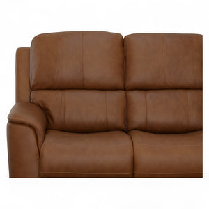 Flexsteel Harrison Leather Triple Power Reclining Sofa with Heat & Massage in Caramel