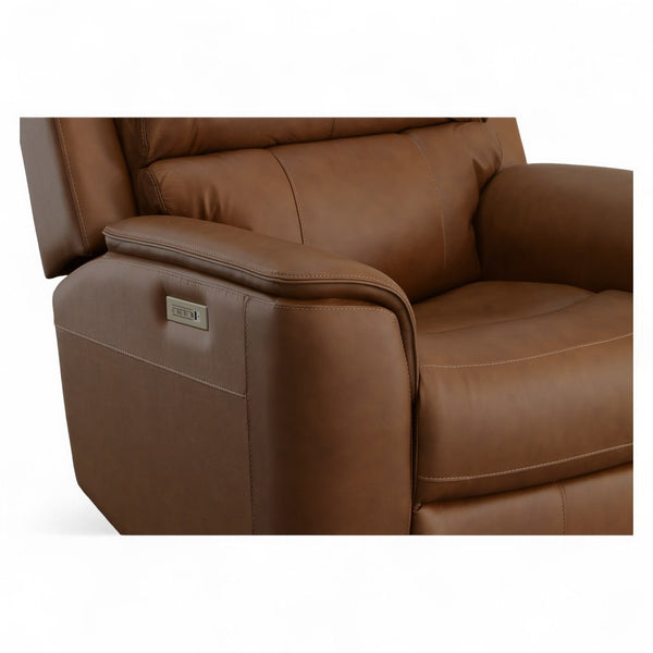 Flexsteel Harrison Leather Triple Power Recliner with Heat & Massage in Caramel