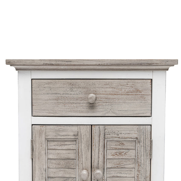 Seawinds Islamorada Clean White & Grey 1-Drawer 2-Door Electrified Coastal Nightstand