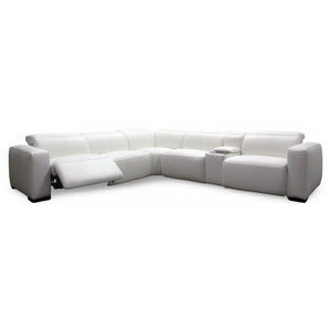 Aspen 6-Piece Power Reclining Sectional in Snow White Leather