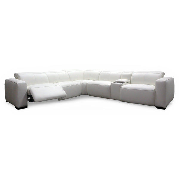 Aspen 6-Piece Power Reclining Sectional in Snow White Leather
