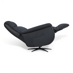 Flexsteel Zen Leather Power Swivel Recliner with Power Headrest, Heat, Massage & Ventilation in Whale Blue
