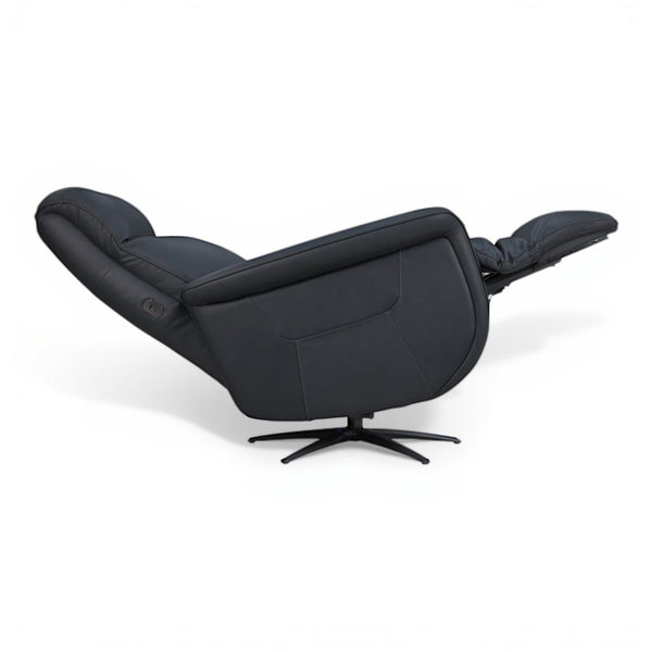 Flexsteel Zen Leather Power Swivel Recliner with Power Headrest, Heat, Massage & Ventilation in Whale Blue