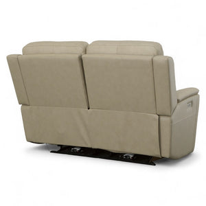 Flexsteel Harrison Leather Triple Power Loveseat with Heat & Massage in Beige