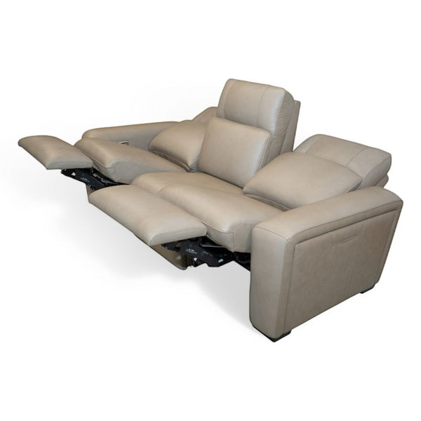 Flexsteel Sense Italian Leather Power Reclining Sofa with Power Headrest, Lumbar & Pulse in Greige