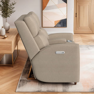 Flexsteel Score Zero Gravity Fabric Power Reclining Console Loveseat with Power Headrests & Lumbar in Sand
