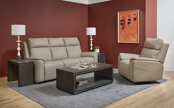 Flexsteel Vernon Triple Power Dove Grey Fabric Sofa with Power Headrest, Lumbar, Heat & Massage