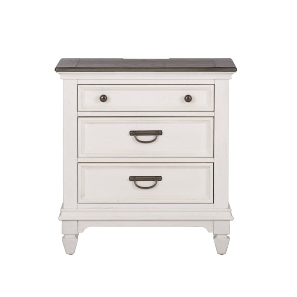 Liberty Furniture Allyson Park Wire Brushed White 3-Door Whie Nightstand with Charging Station