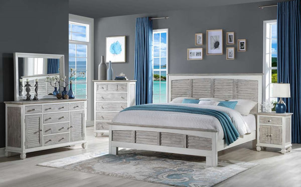 Seawinds Islamorada Clean White & Grey 1-Drawer 2-Door Electrified Coastal Nightstand