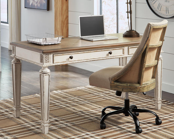 Realyn Pastoral Charm 2-Drawer 60-Inch Home Office Desk with USB White/Brown