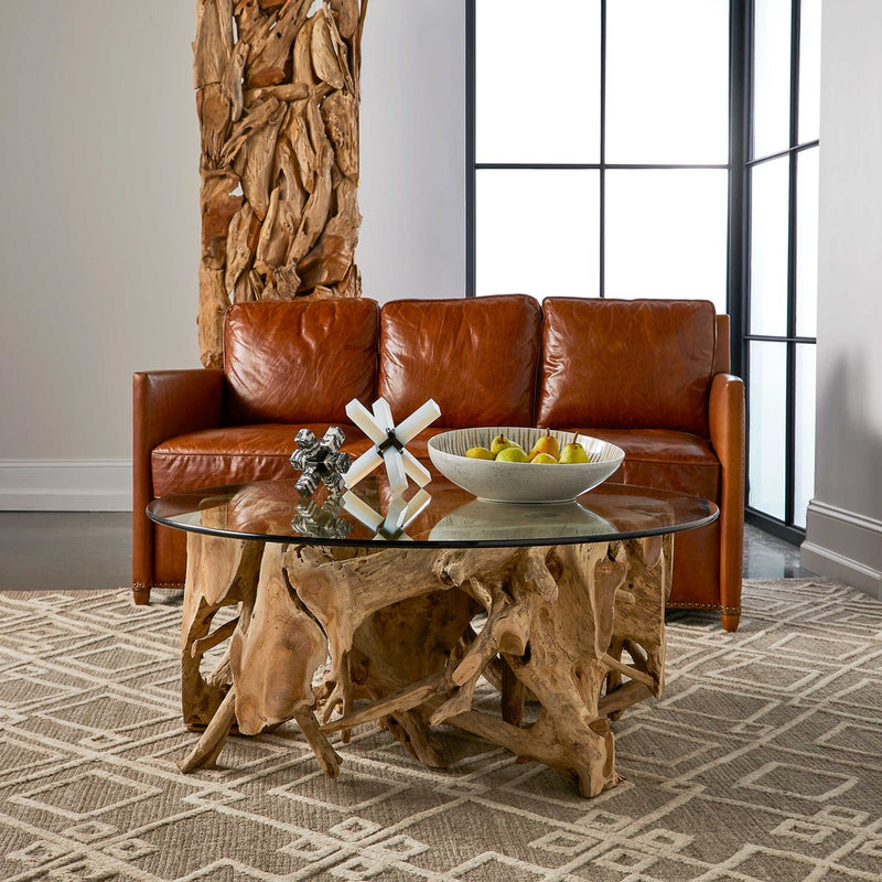 Universal Teak Root Coffe Table with Glass Top