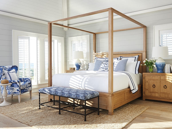 Barclay Butera by Lexington Newport Shorecliff Traditional Wood Canopy King Bed in Brown
