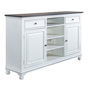 Liberty Furniture Allyson Park Wirebrushed White With Charcoal Tops 68-Inch Highboy TV Console with 2 Doors & 1 Adjustable Shelf