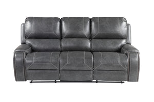 Steve Silver Keily Manual Reclining Sofa With Drop-Down Console In Dove Grey With Antiqued Brass Nailhead Trim