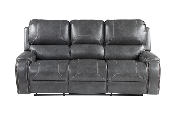 Steve Silver Keily Manual Reclining Sofa With Drop-Down Console In Dove Grey With Antiqued Brass Nailhead Trim