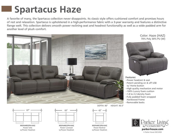 Parker House Spartacus Power Reclining Loveseat in Haze Color
