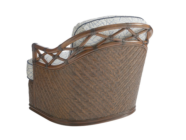 Tommy Bahama Home by Lexington Bali Hai Diamond Cove Swivel Barrel Chair in Brown/Ivory/Blue
