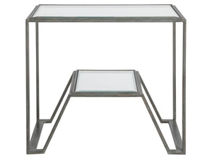 Artistica Home by Lexington Metal Designs Byron 28 Inch Rectangular Metal End Table Iron Gray/Clear