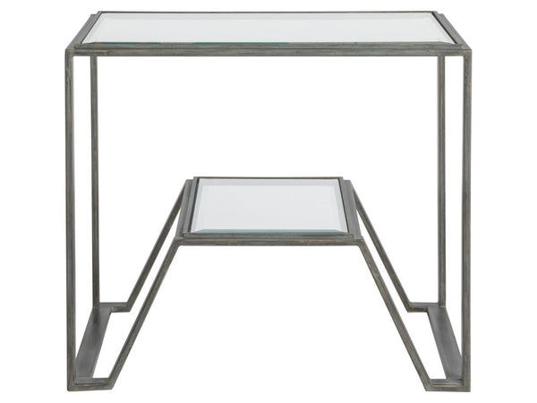Artistica Home by Lexington Metal Designs Byron 28 Inch Rectangular Metal End Table Iron Gray/Clear