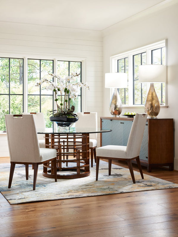Tommy Bahama Home by Lexington Island Fusion Meridien Round Dining Table with 60 Inch Glass Top