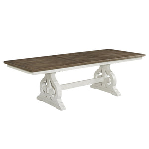 Intercon Drake Two-Toned Rustic White & Oak Finish Trestle Table with 4 Upholstered Cushion Side Chairs