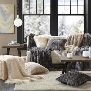Olliix Madison Park Edina Natural Faux Fur Square Pillow