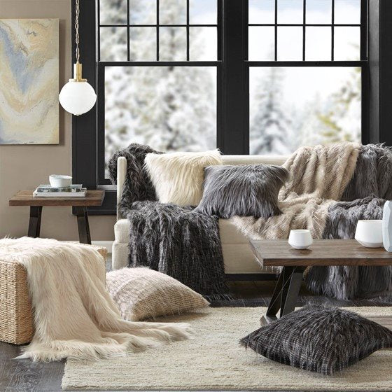 Olliix Madison Park Edina Natural Faux Fur Square Pillow