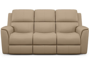 Flexsteel Henry Leather Power Reclining Sofa with Power Headrests & Lumbar in Cream