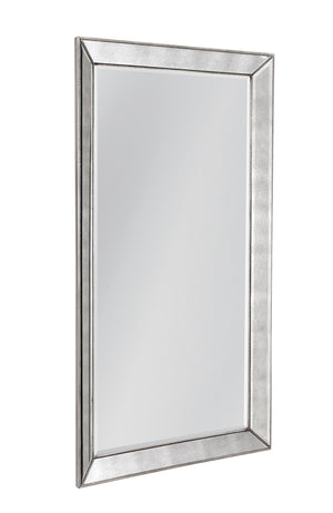 Bassett Mirror Glam Antique Mirror/Silver Beaded Rectangular Beveled Floor Mirror