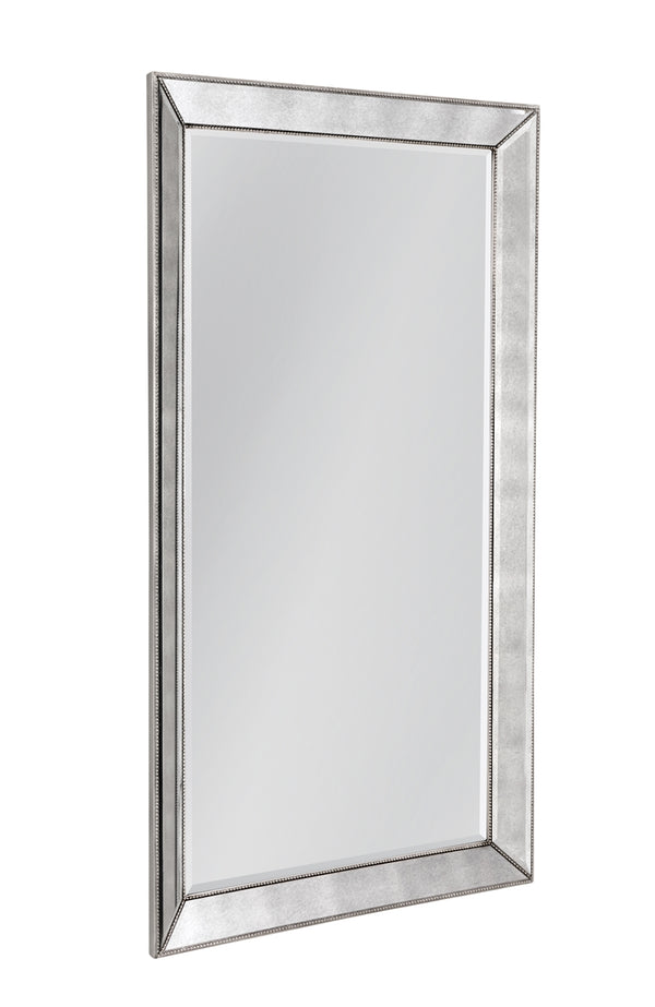 Bassett Mirror Glam Antique Mirror/Silver Beaded Rectangular Beveled Floor Mirror
