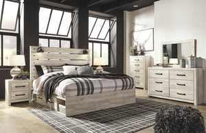 Cambeck King Panel Bed with 4-Drawers of Storage & USB Whitewash