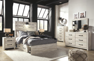 Cambeck Full Panel Bed with 4-Drawers of Storage & USB Whitewash
