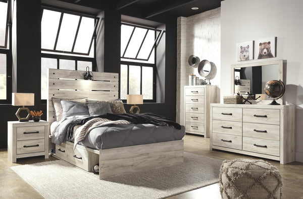 Cambeck Full Panel Bed with 4-Drawers of Storage & USB Whitewash