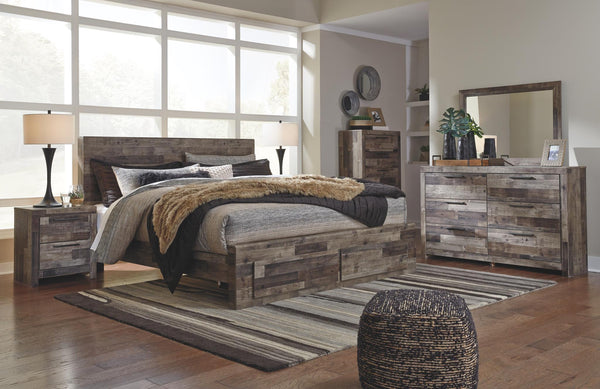 Derekson King Panel Bed with 2-Drawers of Storage Multi Gray