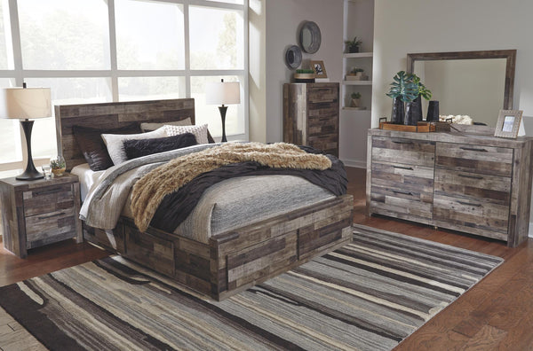 Derekson Queen Panel Bed with 4 Storage Drawers Multi Gray