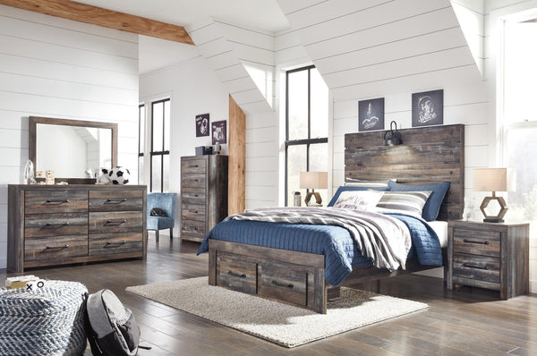 Drystan Full Panel Bed with 2-Drawers of Storage Multi