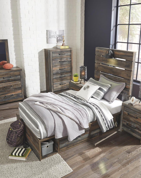 Drystan Twin Panel Bed with 2-Drawer of Storage & USB Multi