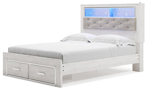 Altyra Queen Upholstered Bookcase 2-Drawer Bed White